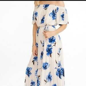 Olivaceous maxi off shoulder dress floral cream